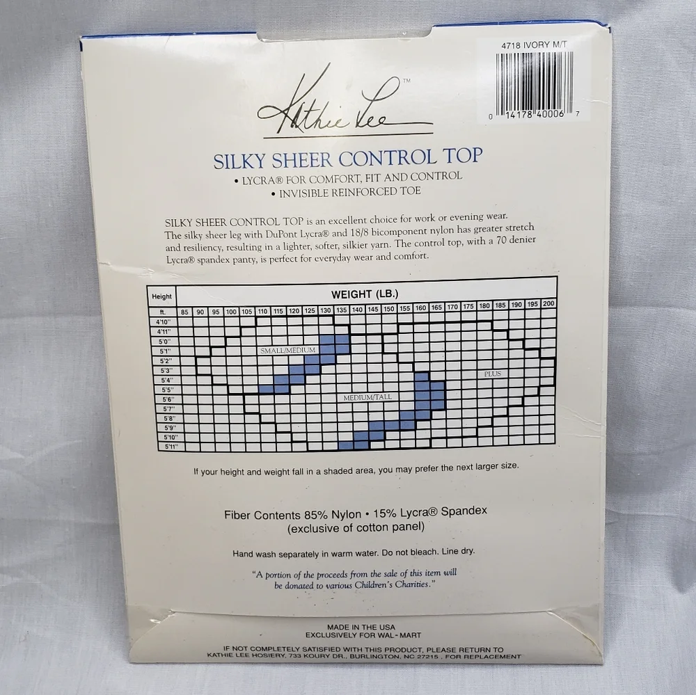 Kathie Lee Collection Silky Sheer Control Top Pantyhose Size Medium/Tall Ivory